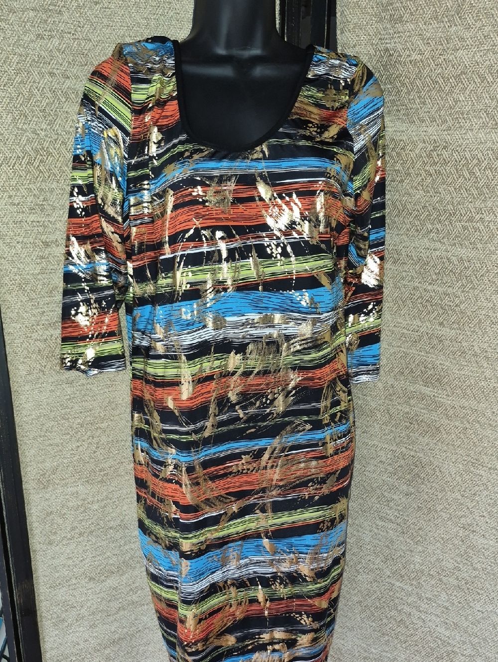 Chesley Multicolor Striped Knit Top with Metallic Gold Accents